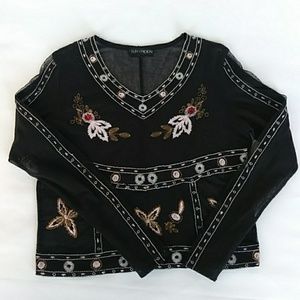 Sun & Moon Embroidered Black Mesh Top